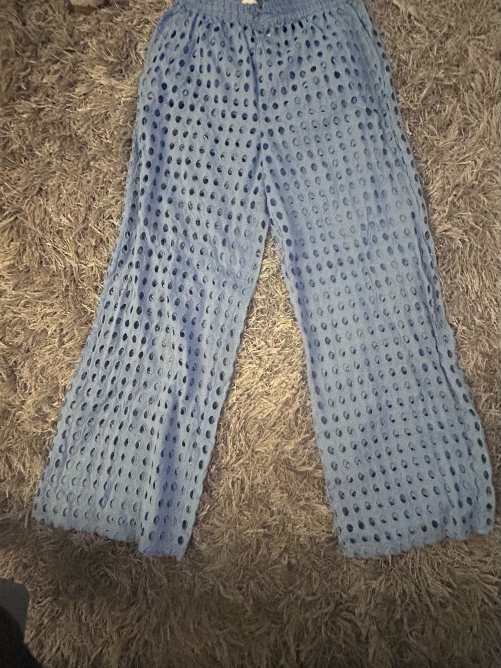 Dotti Sky Blue Crochet Wide-Leg Jeans